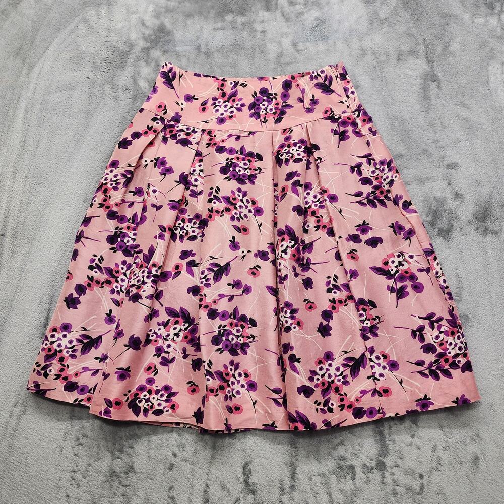 Express Design Studio Skirt‎ Womens 6 Pink Purple Floral Silk Pleated A-Line